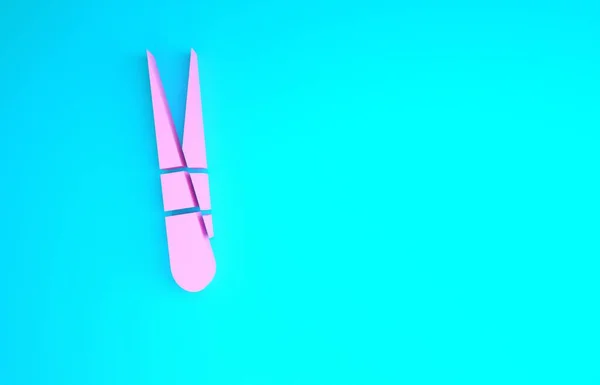 Rózsaszín szemöldök csipesz ikon elszigetelt kék alapon. Kozmetikai csipesz a benőtt hajhoz. Minimalizmus koncepció. 3d illusztráció 3D render — Stock Fotó