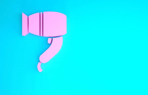 Pink Hair dryer icon isolated on blue background. Hairdryer sign. Hair drying symbol. Blowing hot air. Minimalism concept. 3d illustration 3D render