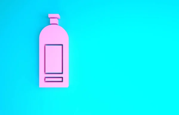 Różowa Butelka ikony szamponu odizolowana na niebieskim tle. Koncepcja minimalizmu. Ilustracja 3D 3D renderowania — Zdjęcie stockowe