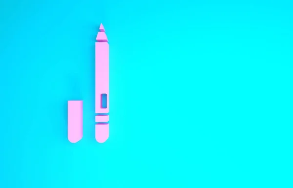 Rózsaszín Szemceruza, szemöldök ikon elszigetelt kék háttérrel. Ceruza szemnek. Minimalizmus koncepció. 3d illusztráció 3D render — Stock Fotó