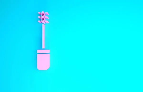 青の背景にピンクのマスカラブラシアイコンを隔離。最小限の概念。3Dイラスト3Dレンダリング — ストック写真