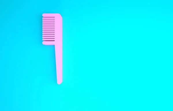 Ikon sikat rambut merah muda terisolasi pada latar belakang biru. Tanda rambut sisir. Simbol tukang cukur. Konsep minimalisme. Tampilan 3D ilustrasi 3d — Stok Foto