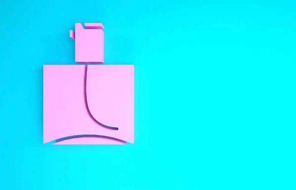 Różowa ikona perfum odizolowana na niebieskim tle. Koncepcja minimalizmu. Ilustracja 3D 3D renderowania — Zdjęcie stockowe