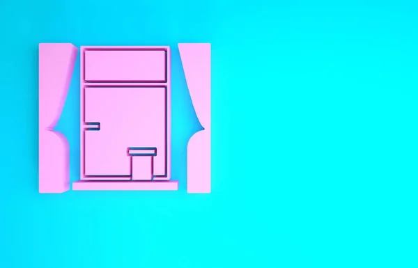 Roze Venster met gordijnen in de kamer pictogram geïsoleerd op blauwe achtergrond. Minimalisme concept. 3d illustratie 3D renderen — Stockfoto