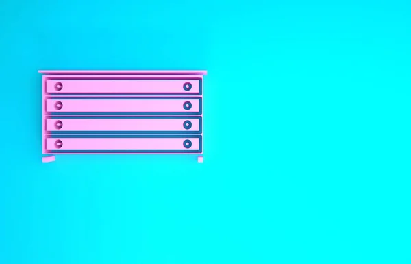 Ροζ στήθος συρταριών εικονίδιο απομονωμένο σε μπλε φόντο. Μινιμαλιστική έννοια. 3d απεικόνιση 3D καθιστούν — Φωτογραφία Αρχείου