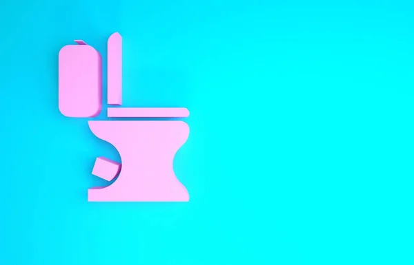 Pink Toilet bowl icon isolated on blue background. Minimalism concept. 3d illustration 3D render — Stock Photo, Image
