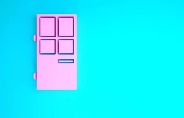 Pink Closed door icon isolated on blue background. Minimalism concept. 3d illustration 3D render — Stock Photo, Image