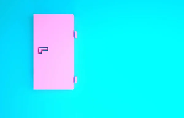 Ícone de porta fechada rosa isolado no fundo azul. Conceito de minimalismo. 3D ilustração 3D render — Fotografia de Stock