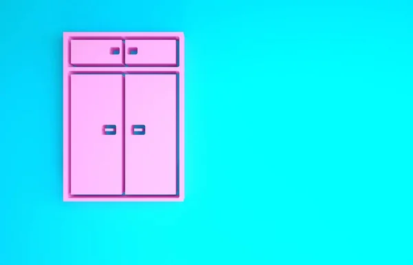 Ícone de guarda-roupa rosa isolado no fundo azul. Conceito de minimalismo. 3D ilustração 3D render — Fotografia de Stock