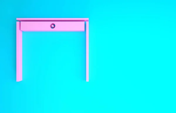 Ροζ ξύλινο τραπέζι εικονίδιο απομονώνονται σε μπλε φόντο. Μινιμαλιστική έννοια. 3d απεικόνιση 3D καθιστούν — Φωτογραφία Αρχείου