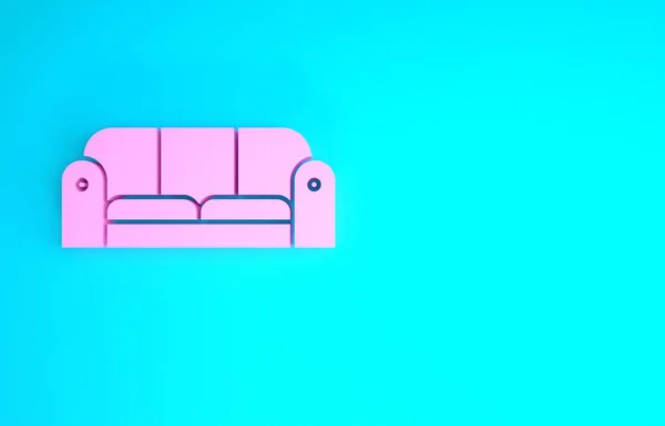 Pinkfarbenes Sofa-Symbol auf blauem Hintergrund. Minimalismus-Konzept. 3D Illustration 3D Renderer — Stockfoto