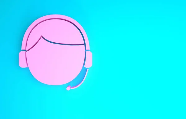 Pink Man met een headset icoon geïsoleerd op blauwe achtergrond. Ondersteuning operator in contact. Concept voor call center, klantenservice. Minimalisme concept. 3d illustratie 3d renderen — Stockfoto