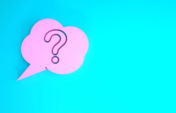 Pink Speech bubble and Question icon terisolasi pada latar belakang biru. Tanda tangan FAQ. Salin file, chat speech bubble dan chart. Konsep minimalisme. Tampilan 3D ilustrasi 3d — Stok Foto