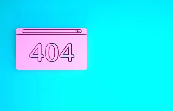 Página rosa con un icono de error 404 aislado sobre fondo azul. Plantilla informa que la página no se encuentra. Concepto minimalista. 3D ilustración 3D render — Foto de Stock