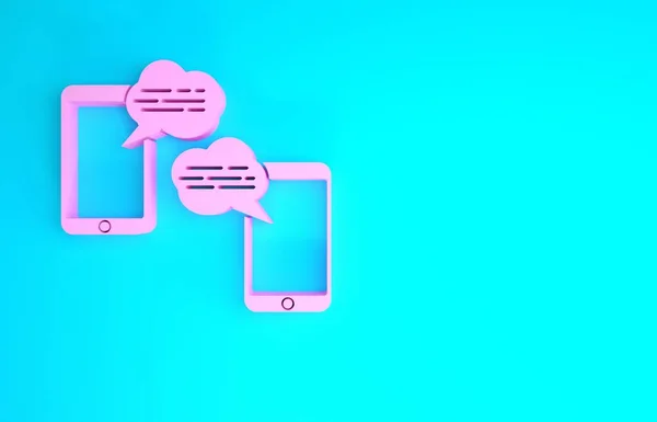Rosa Nueva notificación de mensajes de chat en el icono del teléfono aislado en fondo azul. Smartphone chateando mensajes SMS burbujas de voz. Concepto minimalista. 3D ilustración 3D render —  Fotos de Stock