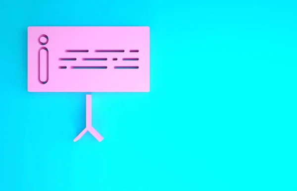 青の背景にピンクの情報アイコンが表示されます。最小限の概念。3Dイラスト3Dレンダリング — ストック写真