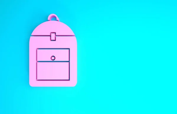 Icono de mochila rosa aislado sobre fondo azul. Concepto minimalista. 3D ilustración 3D render — Foto de Stock