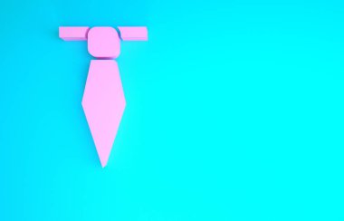 Pembe kravat simgesi mavi arkaplanda izole edildi. Boyunbağı ve boyun bezi sembolü. Minimalizm kavramı. 3d illüstrasyon 3B canlandırma