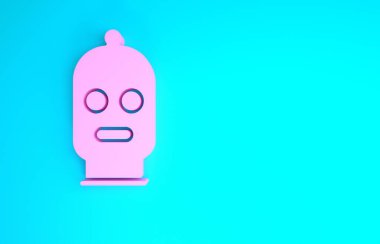 Pembe kar maskesi simgesi mavi arkaplanda izole edilmiş. Kış sporları için bir parça kıyafet ya da bir suçlu ya da hırsız için bir maske. Minimalizm kavramı. 3d illüstrasyon 3B canlandırma