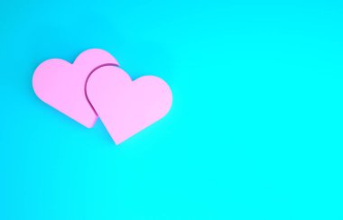Pembe Kalp simgesi mavi arkaplanda izole edildi. Romantik sembol, bağlanma, tutku ve düğün. Sevgililer Günü sembolü. Minimalizm kavramı. 3d illüstrasyon 3B canlandırma