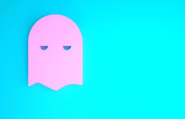 Pembe İnfaz Maskesi simgesi mavi arkaplanda izole edildi. Cellat, işkenceci, uygulayıcı, işkenceci, kasap, cellat ikonu. Minimalizm kavramı. 3d illüstrasyon 3B canlandırma