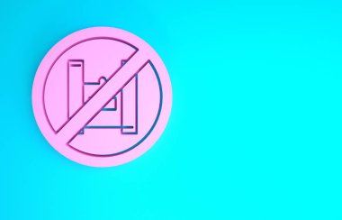 Pembe, mavi arka planda izole edilmiş plastik poşetlere hayır diyor. Tek kullanımlık selofan ve politen paket yasaklama işareti. Minimalizm kavramı. 3d illüstrasyon 3B canlandırma