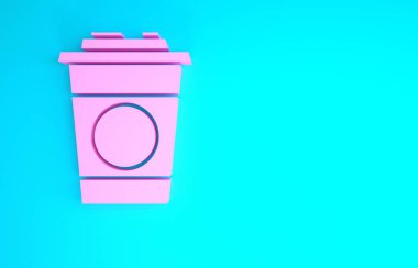 Pembe Kağıt Cam ikonu mavi arkaplanda izole edilmiş. Soda bardağı. Taze soğuk içecek sembolü. Minimalizm kavramı. 3d illüstrasyon 3B canlandırma