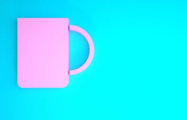 Pembe kahve fincanı ikonu mavi arka planda izole edilmiş. Çay fincanı. Sıcak içecek kahvesi. Minimalizm kavramı. 3d illüstrasyon 3B canlandırma