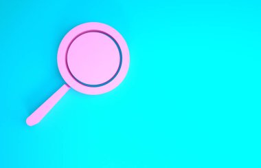 Pembe kızartma tavası simgesi mavi arkaplanda izole edildi. Kızartma veya kızartma gıda sembolü. Minimalizm kavramı. 3d illüstrasyon 3B canlandırma