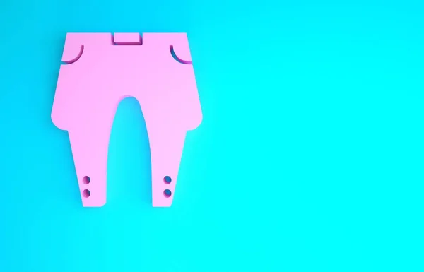 ピンクのパンツアイコンは青の背景に隔離されています。最小限の概念。3Dイラスト3Dレンダリング — ストック写真