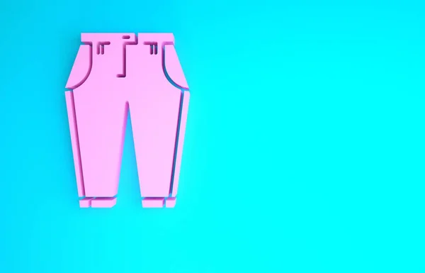 Rózsaszín nadrág ikon elszigetelt kék háttérrel. Minimalizmus koncepció. 3d illusztráció 3D render — Stock Fotó
