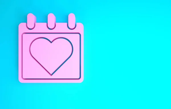 Calendário rosa com ícone de coração isolado no fundo azul. Dia dos Namorados. Símbolo de amor. 14 de Fevereiro. Conceito de minimalismo. 3D ilustração 3D render — Fotografia de Stock