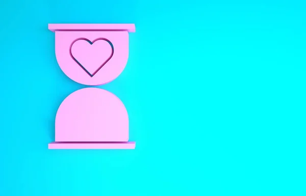 Coração rosa no ícone de ampulheta centro velho isolado no fundo azul. Dia dos Namorados. Conceito de minimalismo. 3D ilustração 3D render — Fotografia de Stock