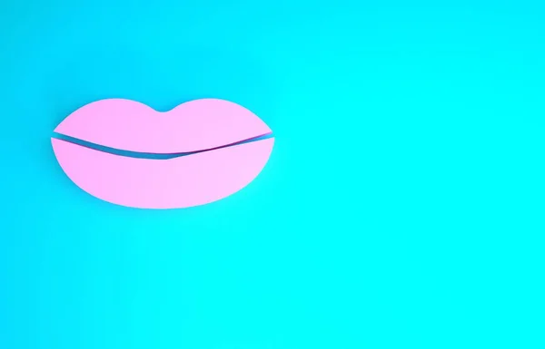 Icono de labios sonrientes rosados aislado sobre fondo azul. Símbolo de sonrisa. Concepto minimalista. 3D ilustración 3D render —  Fotos de Stock