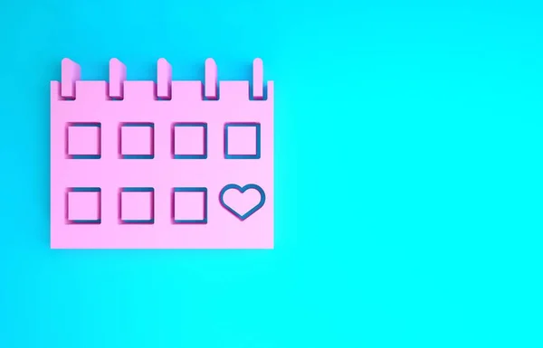 Calendário rosa com ícone de coração isolado no fundo azul. Dia dos Namorados. Símbolo de amor. 14 de Fevereiro. Conceito de minimalismo. 3D ilustração 3D render — Fotografia de Stock