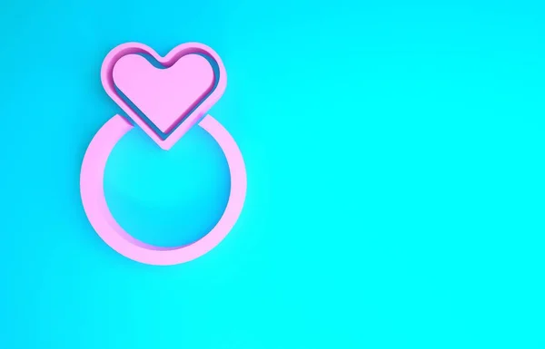 Pink Wedding rings icon isolated on blue background. Bride and groom jewelry sign. Marriage symbol. Diamond ring. Minimalism concept. 3d illustration 3D render — Stock Photo, Image