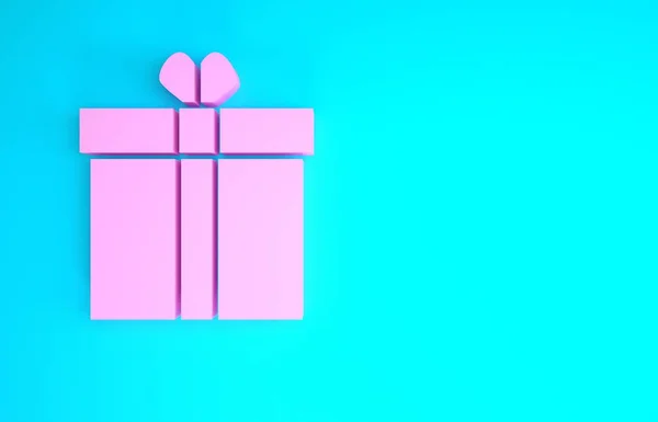 Pink Gift box and heart icon isolated on blue background. Valentines day. Minimalism concept. 3d illustration 3D render — Stock Photo, Image