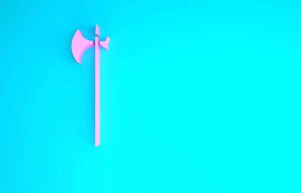 Pink Medieval halberd icon isolated on blue background. Medieval weapon. Minimalism concept. 3d illustration 3D render — Stock Photo, Image