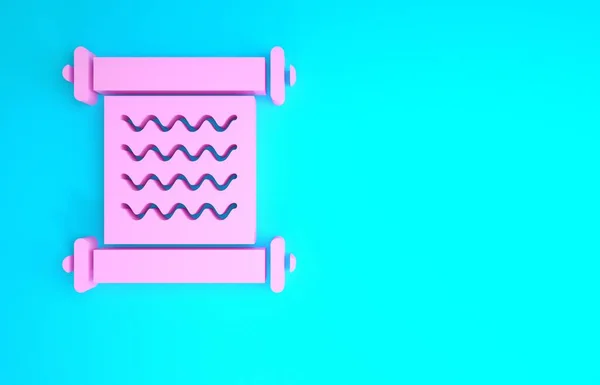Decreto cor-de-rosa, papel, pergaminho, ícone de ícone de rolagem isolado no fundo azul. Conceito de minimalismo. 3D ilustração 3D render — Fotografia de Stock
