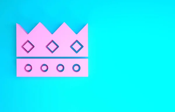 Ikone der rosa Königskrone isoliert auf blauem Hintergrund. Minimalismus-Konzept. 3D Illustration 3D Renderer — Stockfoto