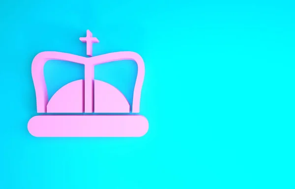 Pink King kroon pictogram geïsoleerd op blauwe achtergrond. Minimalisme concept. 3d illustratie 3D renderen — Stockfoto