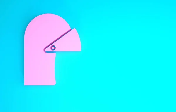 Casco in ferro rosa medievale per icona di protezione della testa isolato su sfondo blu. Concetto minimalista. Illustrazione 3d rendering 3D — Foto Stock
