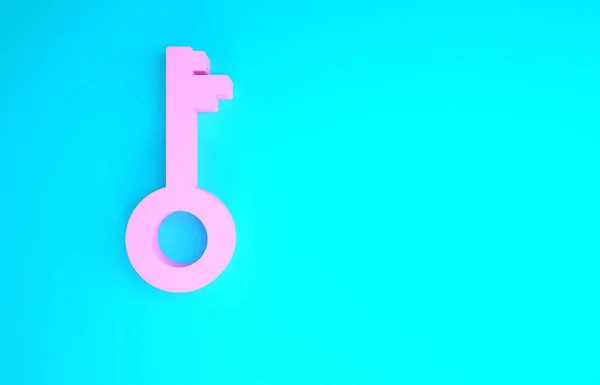 Pink Old key icon isolated on blue background. Minimalism concept. 3d illustration 3D render — Stock Photo, Image