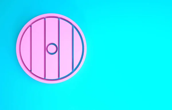 Roze Ronde houten schild pictogram geïsoleerd op blauwe achtergrond. Beveiliging, veiligheid, bescherming, privacy, bewakingsconcept. Minimalisme concept. 3d illustratie 3D renderen — Stockfoto