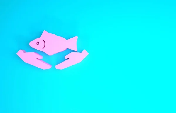 Różowa ikona pielęgnacji ryb odizolowana na niebieskim tle. Koncepcja minimalizmu. Ilustracja 3D 3D renderowania — Zdjęcie stockowe