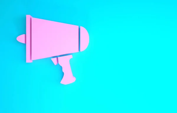Рожевий Розгорніть слово, значок мегафона ізольовано на синьому фоні. Концепція мінімалізму. 3D ілюстрація 3D рендеринга — стокове фото