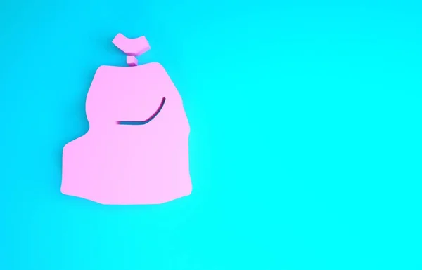 Ροζ Σακούλα σκουπιδιών απομονωμένη σε μπλε φόντο. Μινιμαλιστική έννοια. 3d απεικόνιση 3D καθιστούν — Φωτογραφία Αρχείου