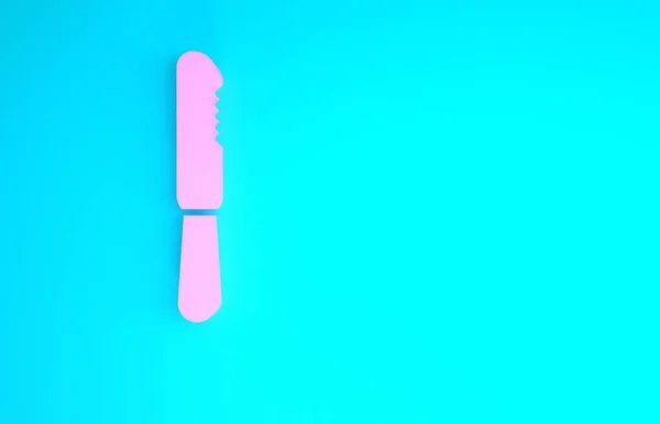 Rosa Monouso icona coltello di plastica isolato su sfondo blu. Concetto minimalista. Illustrazione 3d rendering 3D — Foto Stock