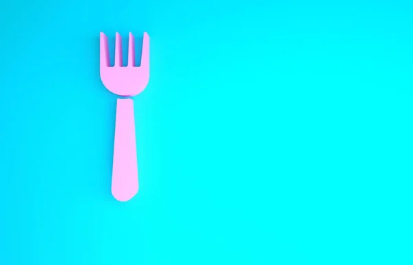 Roze wegwerp plastic vork pictogram geïsoleerd op blauwe achtergrond. Minimalisme concept. 3d illustratie 3D renderen — Stockfoto