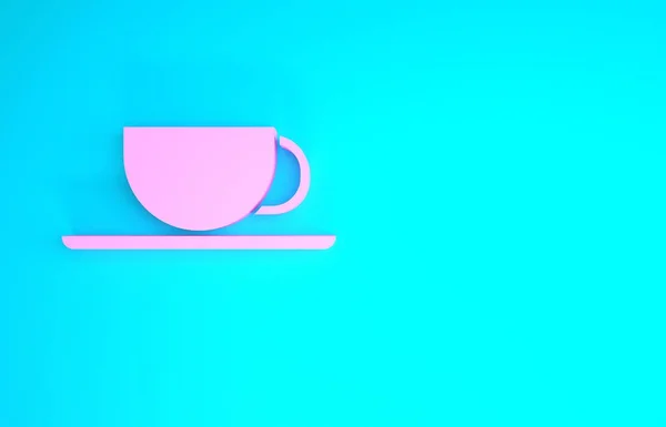 Pink Coffee cup icon isolated on blue background. Tea cup. Hot drink coffee. Minimalism concept. 3d illustration 3D render